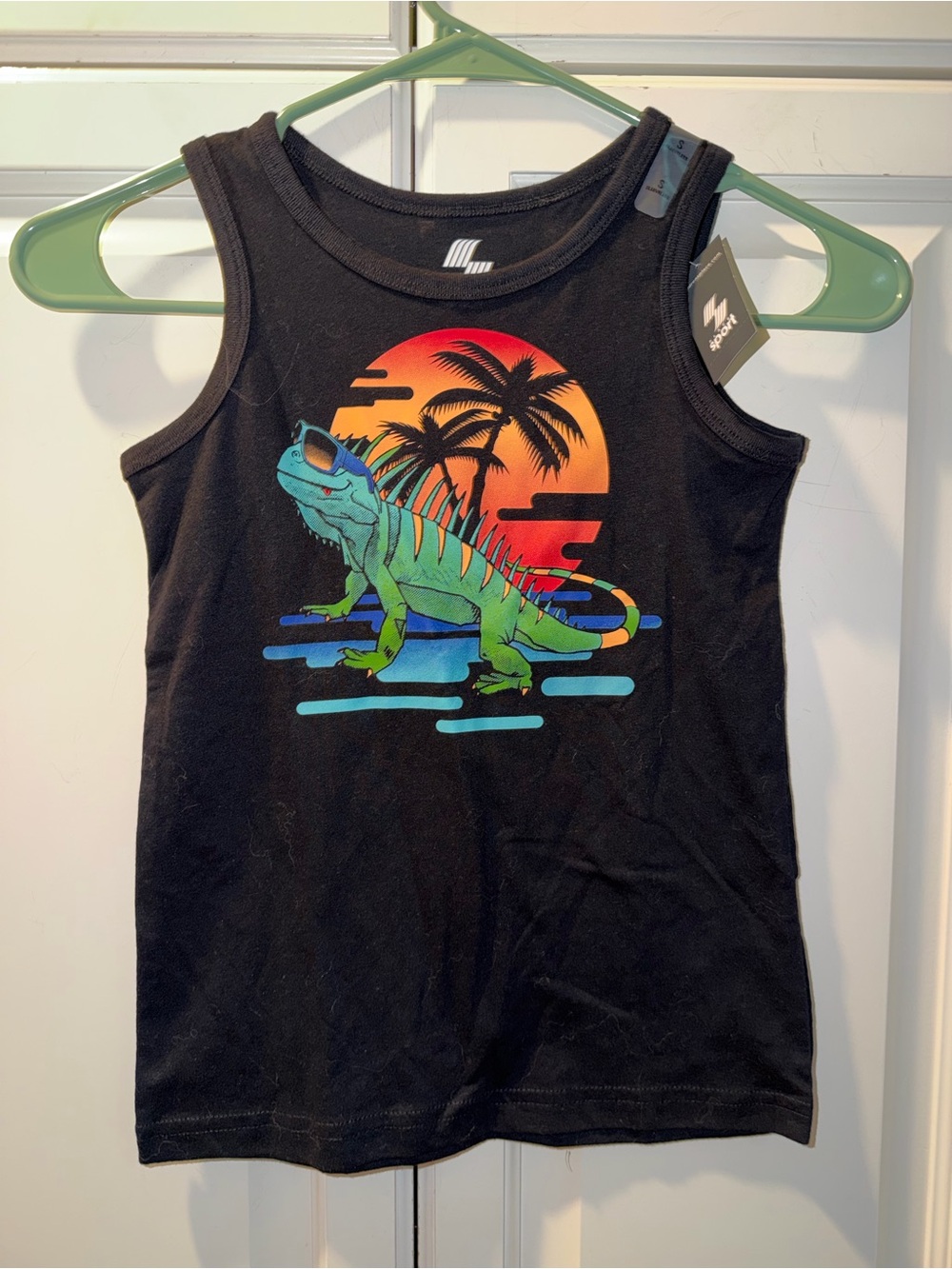NWT The Children’s Place Boy’s Black Tank with Neon Iguana Sunset Graphic Size S